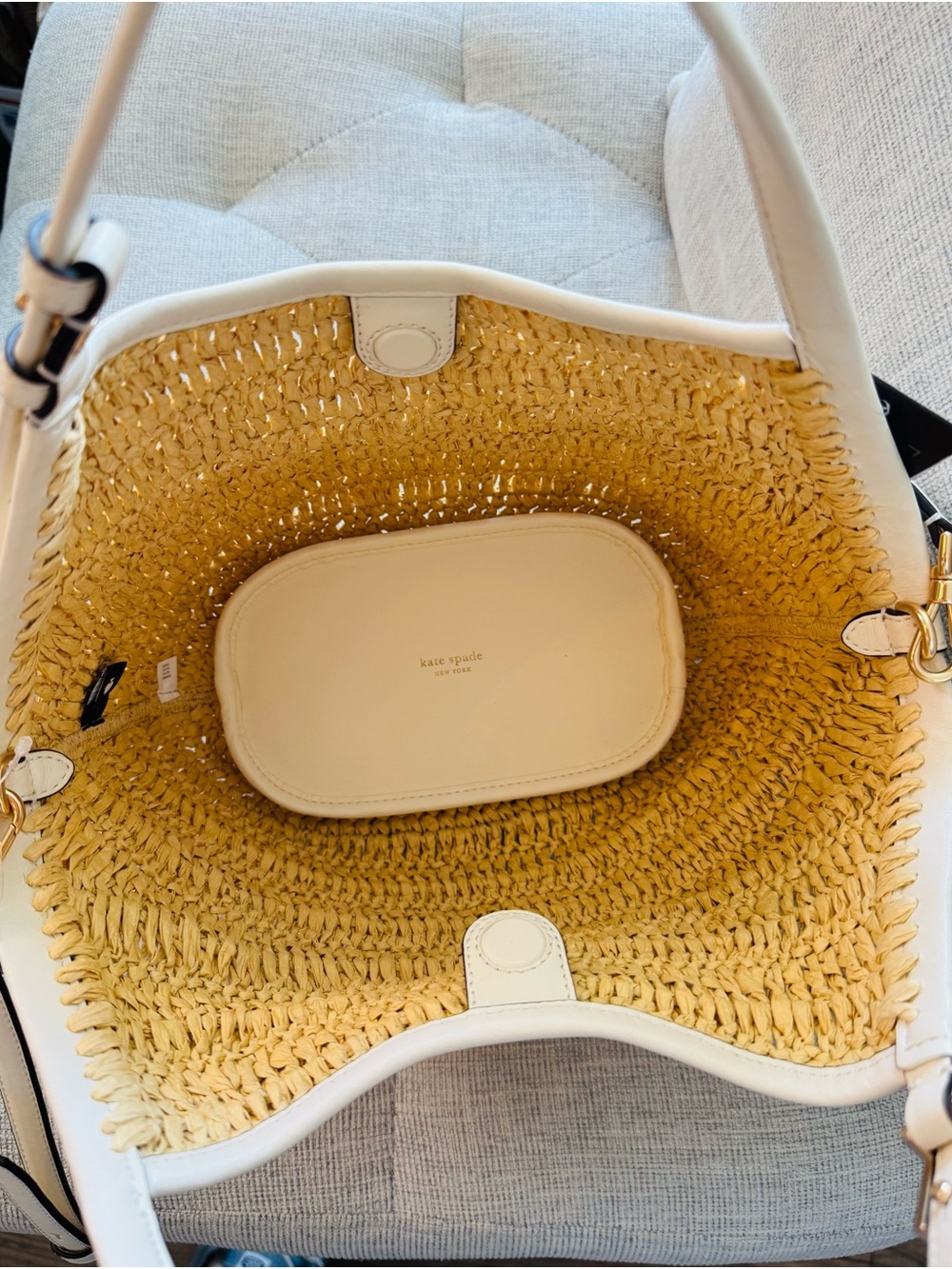 Kate Spade Deco Straw Small Tulip Tote Bag Natural Cream - Picture 13 of 16